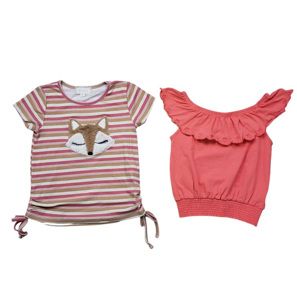 Btween Picapino Tops Girls 6 Kids Fox Ruffle Striped Lot Casual
